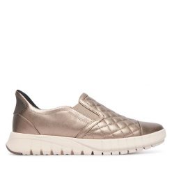 Półbuty Geox. Żółte półbuty damskie Geox, bez wzorów, bez obcasa, na płaskiej podeszwie, bez zapięcia. Za 449.99 zł.