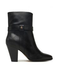 Tommy Hilfiger Botki Th T-Strap Leather Pointy Bootie FW0FW08984 Czarny. Czarne botki damskie Tommy Hilfiger, ze skóry, bez obcasa, na słupku, bez zapięcia. Za 799.99 zł.