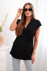 Marynarka damska bez rękawów z wiązaniem - elegancki fason czarna. Czarne marynarki i żakiety damskie Kesi Włoski, l, bez wzorów, z elastanu, biznesowe. Za 204.91 zł.