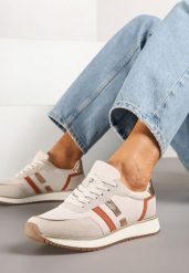 Beżowe Sneakersy z Metalicznym Wzorem Alusa. Brązowe obuwie sportowe damskie Renee, z materiału, bez zapięcia. Za 119.99 zł.