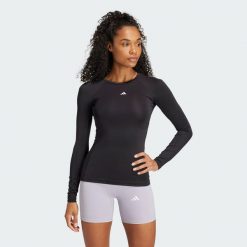 Koszulka TECHFIT Long Sleeve Training. Czarne koszulki damskie Adidas, xl, bez wzorów, z materiału, bez kołnierzyka, bez ramiączek. Za 199.00 zł.