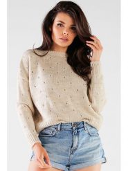 Awama Sweter w kolorze beżowym rozmiar: onesize. Brązowe swetry klasyczne damskie Awama, bez kołnierzyka. Za 105.38 zł.