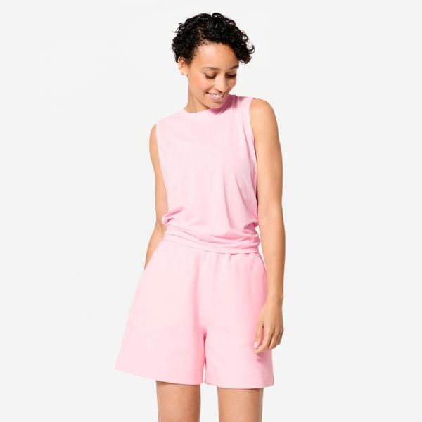 Koszulka fitness damska bez rękawów. Czerwone koszulki damskie Decathlon, xs, bez wzorów, z elastanu, bez kołnierzyka, bez ramiączek. Za 84.99 zł.