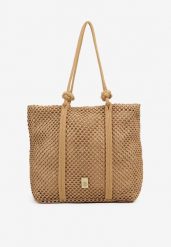 Ciemnobeżowa Torebka Typu Shopper z Plecionki Reviane. Brązowe shopper bag Renee, bez wzorów, bez dodatków. Za 74.99 zł.