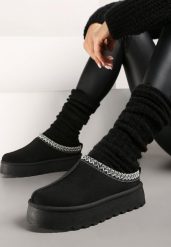 Czarne Śniegowce na Grubej Podeszwie z Niską Haftowaną Cholewką Etandiel. Czarne śniegowce damskie Born2be, z jeansu. Za 79.99 zł.