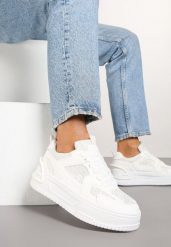 Białe Sneakersy z Brokatowymi Zdobieniami na Platformie Deovirae. Białe obuwie sportowe damskie Renee, z jeansu, bez zapięcia. Za 79.99 zł.
