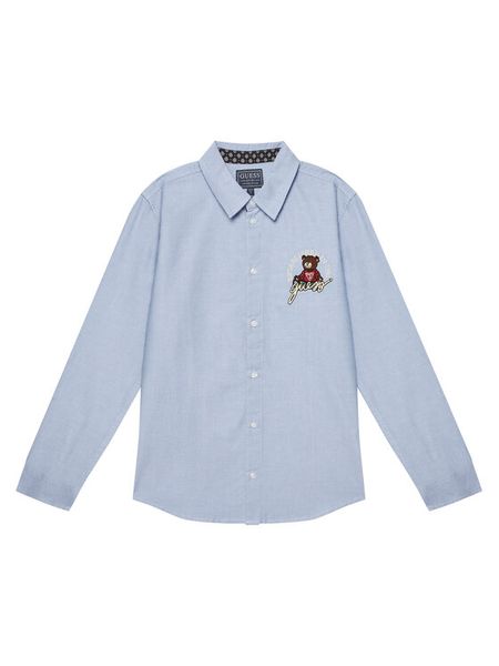 Guess Koszula L4BH02 W9CL0 Niebieski Regular Fit. Niebieskie koszule chłopięce Guess, z aplikacjami, z bawełny, bez kołnierzyka, bez ramiączek. Za 149.99 zł.