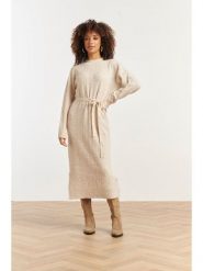 Smashed Lemon Sukienka dzianinowa w kolorze beżowym rozmiar: S. Brązowe sukienki damskie Smashed Lemon, bez wzorów, z dzianiny, bez ramiączek. Za 143.99 zł.