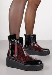 Czarno-Czerwone Lakierowane Botki Vices na Platformie i Koturnie Gamillia. Czarne botki damskie Born2be, z jeansu, eleganckie, bez obcasa, na koturnie, bez zapięcia. Za 139.99 zł.