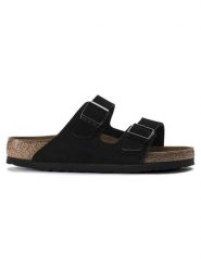 Birkenstock Skórzane klapki "Arizona SFB" w kolorze czarnym rozmiar: 40. Czarne klapki damskie Birkenstock, bez wzorów, ze skóry, z otwartym noskiem, bez obcasa, bez zapięcia. Za 421.67 zł.