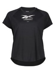 Reebok Koszulka w kolorze czarnym do biegania rozmiar: S. Czarne koszulki damskie Reebok, s, bez wzorów, z materiału, bez kołnierzyka, bez ramiączek. Za 79.45 zł.