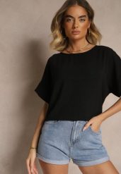 Czarna Bluzka w Stylu Nietoperza Fadeasia. Czarne bluzki damskie Renee, l, bez wzorów, bez kołnierzyka, bez ramiączek. Za 44.99 zł.
