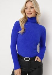 Granatowy Golf Wełniany Prążkowany Ona. Niebieskie golfy damskie Born2be, xs, bez wzorów, z dzianiny, bez ramiączek. Za 49.99 zł.