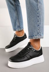 Czarno-Białe Sneakersy Vices na Platformie ze Sznurowaniem Lealirra. Czarne obuwie sportowe damskie Renee, z jeansu, bez zapięcia. Za 74.99 zł.