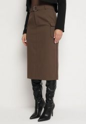 Brązowa Spódnica z Wiskozą Paskiem i Kieszeniami z Klapami Talabria. Brązowe spódnice damskie Born2be, na co dzień, s, bez wzorów, z wiskozy, eleganckie, midi. Za 49.99 zł.