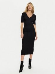 Guess Sukienka dzianinowa W5RK11 Z2V62 Czarny Bodycon Fit. Czarne sukienki damskie Guess, z aplikacjami, z dzianiny, bez ramiączek. Za 359.99 zł.