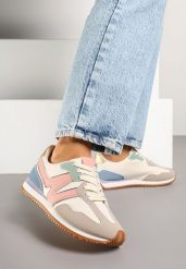 Różowe Sneakersy z Geometrycznym Wzorem i Metaliczną Wstawką Zolio. Czerwone obuwie sportowe damskie Renee, z jeansu, bez zapięcia. Za 79.99 zł.