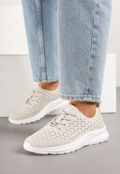 Jasnoszare Sneakersy z Ażurową Cholewką Uliravia. Szare obuwie sportowe damskie Born2be, bez zapięcia. Za 74.99 zł.