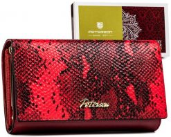 Portfel skórzany Peterson PTN SM-466 czerwony croco. Czerwone portfele damskie Peterson, z aplikacjami, ze skóry. Za 121.99 zł.