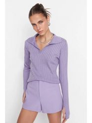 Trendyol Sweter w kolorze lawendowym rozmiar: L. Różowe swetry klasyczne damskie Trendyol, l, ze splotem, bez kołnierzyka. Za 65.54 zł.