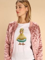 WOOOP Koszulka "Duck Bouee" w kolorze białym rozmiar: M. Białe bluzki damskie Wooop, m, bez wzorów, z bawełny, bez kołnierzyka, bez ramiączek. Za 74.63 zł.