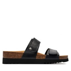 Klapki Scholl. Czarne klapki damskie Scholl, bez wzorów, bez obcasa, bez zapięcia. Za 339.99 zł.