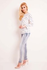Bluzka we Niebieskie Wzory z Szerokim Rękawem 7/8. Niebieskie bluzki damskie Lou-Lou, l, bez wzorów, z elastanu, bez kołnierzyka, bez ramiączek. Za 122.90 zł.