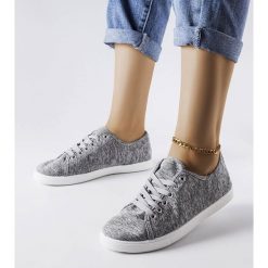 Szare materiałowe tenisówki Razan. Szare trampki damskie bez wzorów, z materiału, bez zapięcia. Za 68.60 zł.
