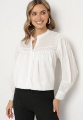 Biała Bawełniana Koszula z Przeszyciami na Ramionach Umika. Białe koszule damskie Born2be, m, bez wzorów, z bawełny, bez kołnierzyka, bez ramiączek. Za 69.99 zł.