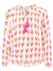 Zwillingsherz Bluzka "Lobster" w kolorze biało-różowo-pomarańczowym rozmiar: S/M. Białe bluzki damskie Zwillingsherz, m, z aplikacjami, z wiskozy, bez kołnierzyka, bez ramiączek. Za 113.36 zł.