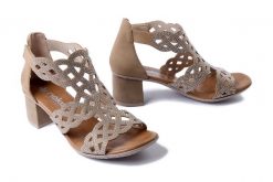 RIEKER 64773-61 beige, sandały damskie. Brązowe sandały damskie Rieker, bez wzorów, bez obcasa, na obcasie, bez zapięcia. Za 279.92 zł.