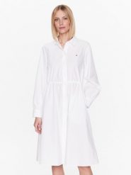 Tommy Hilfiger Sukienka koszulowa WW0WW39196 Biały Regular Fit. Białe sukienki damskie Tommy Hilfiger, bez wzorów, z bawełny, bez ramiączek. Za 529.99 zł.
