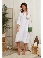 Lin Passion Lniana sukienka w kolorze białym rozmiar: 36/38. Białe sukienki damskie Lin Passion, bez wzorów, ze lnu, klasyczne, bez ramiączek. Za 114.17 zł.