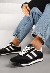 Czarne Sneakersy z Geometrycznym Wzorem Eravania. Czarne obuwie sportowe damskie Renee, z jeansu, bez zapięcia. Za 99.99 zł.