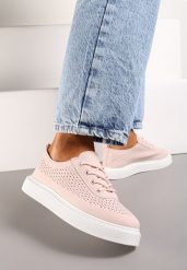 Różowe Sneakersy Ażurowe z Cholewką przed Kostkę Meepla. Czerwone obuwie sportowe damskie Born2be, z materiału, przed kostkę, bez zapięcia. Za 54.99 zł.