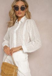 Biała Koszula z Haftowanej Tkaniny w Stylu Boho Perphone. Białe koszule damskie Renee, na lato, l, bez wzorów, z bawełny, boho, bez kołnierzyka, bez ramiączek. Za 54.99 zł.