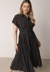 Czarna Koszulowa Sukienka z Wiskozy w Groszki z Wiązanym Paskiem w Talii Heless. Czarne sukienki damskie Born2be, bez wzorów, z wiskozy, klasyczne, bez ramiączek. Za 149.99 zł.
