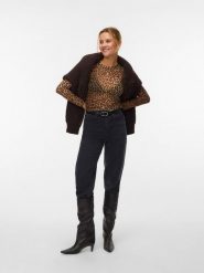 Vero Moda Bluzka w kolorze jasnobrązowo-brązowym rozmiar: L. Brązowe bluzki damskie Vero Moda, l, bez wzorów, z materiału, bez kołnierzyka, bez ramiączek. Za 42.95 zł.