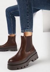 Brązowe Botki na Platformie z Protektorem Taride. Brązowe botki damskie Born2be, bez obcasa, na platformie, bez zapięcia. Za 159.99 zł.