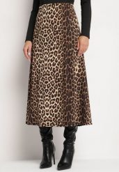Brązowa Spódnica High Waist w Panterkę o Trapezowym Kroju z Gumką w Talii Ililae. Brązowe spódnice damskie Born2be, na co dzień, uniwersalny, bez wzorów, eleganckie, midi. Za 69.99 zł.