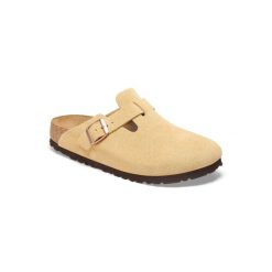 Klapki damskie Birkenstock boston vl. Żółte klapki damskie Birkenstock, bez wzorów, z materiału, bez obcasa, bez zapięcia. Za 701.00 zł.