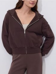 Rozpinana bluza - ciemnobrązowy. Brązowe bluzy damskie Reserved, l, bez wzorów, z bawełny, bez kaptura. Za 109.99 zł.