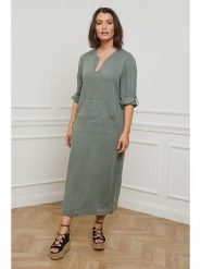 Curvy Lady Lniana sukienka w kolorze khaki rozmiar: 48/50. Brązowe sukienki damskie Curvy Lady, bez wzorów, ze lnu, klasyczne, bez ramiączek. Za 114.17 zł.