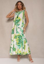 Zielona Sukienka z Wiskozą w Kwiaty Liorissa. Zielone sukienki damskie Renee, z aplikacjami, z wiskozy, eleganckie, bez ramiączek. W wyprzedaży za 75.99 zł.