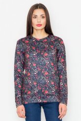 Czarna Klasyczna Bluza w Kolorowe Kwiaty. Czarne bluzy damskie Figl, l, bez wzorów, z materiału, bez kaptura. Za 209.00 zł.