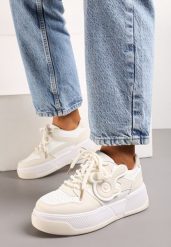 Biało-Beżowe Sneakersy na Grubej Podeszwie z Abstrakcyjną Aplikacją Cadisa. Białe obuwie sportowe damskie Born2be, bez zapięcia. Za 89.99 zł.