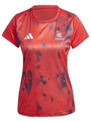 Adidas Koszulka funkcyjna "France Handball" w kolorze czerwono-granatowym rozmiar: M. Czerwone koszulki damskie Adidas, m, bez wzorów, bez kołnierzyka, bez ramiączek. Za 95.92 zł.
