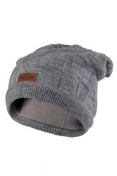 Zimowa Czapka z Naszywką - Szara. Szare czapki damskie Awama, na zimę, z aplikacjami, z materiału. Za 75.90 zł.