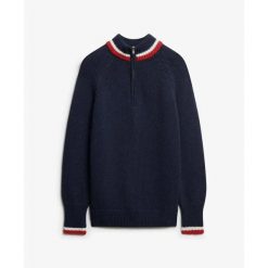Bluza z polu zamkiem i lamówką dla kobiet Superdry. Niebieskie bluzy damskie Superdry, na jesień, m, bez wzorów, z dzianiny, bez kaptura. Za 388.60 zł.
