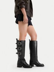 G-Star Raw Kozaki EO-GUNES-4772-25 Czarny. Czarne kozaki damskie G-Star, ze skóry, bez obcasa, na słupku, bez zapięcia. Za 699.99 zł.